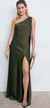 Adrianna One Shoulder Dark Olive Gown Dress Women Size 4